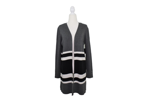 Rafaella Damen Staubmantel Strickjacke Neu mit Etikett Gr. XL vorne offen Pullover Rippstrick grau