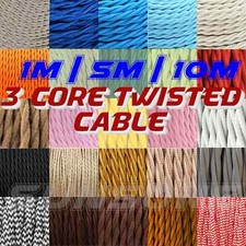 3 Core Lighting Fabric Cable Vintage Coloured Twisted Braided Wire Lamp Flex