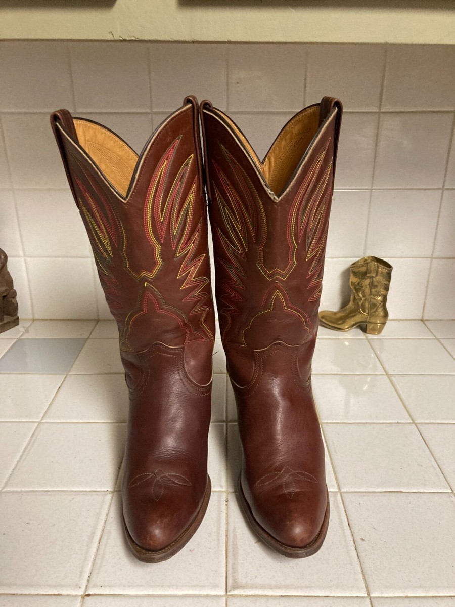 Frye Cowboy Western Boots Leather USA Burgundy Boho Vintage