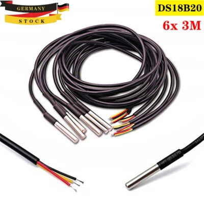 MARKENLOS 6 Stk DS18B20 3m Kabel Digital Temperatur Edelstahl Wasserdicht Sensor Kabel DE