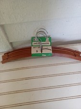5 woolworth Vintage solid wood dress Hangers noted ends lacquered wood 16"