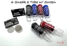 6 Sneak a Toke Metal Bullet Smoking Pipes Tobacco One Hitter Pipe. W/ SCREENS