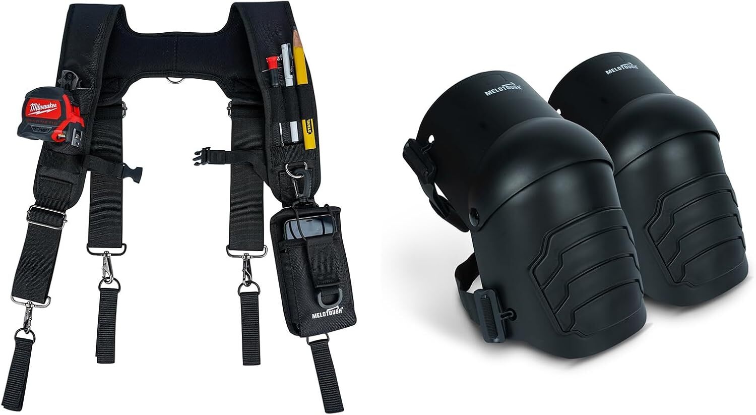 MELOTOUGH Padded Tool Belt Suspenders with Construction Work Bag