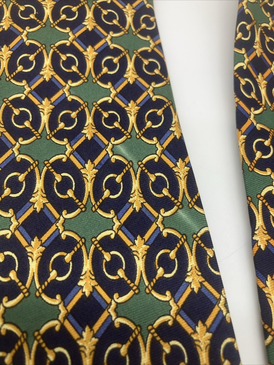 Vintage Fendi Cravatte Green Blue Men's Neck Tie Made In Italy 57