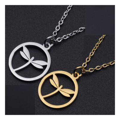 Stainless Steel Pendant Necklace Lobster Dragonfly Gold Silver 15.7'' 1.5mm P61