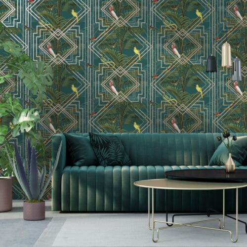 Holden Kongo geometrische metallische tropische Dschungelpalmenblätter blaugrün 13055 Tapete - Bild 1 von 4
