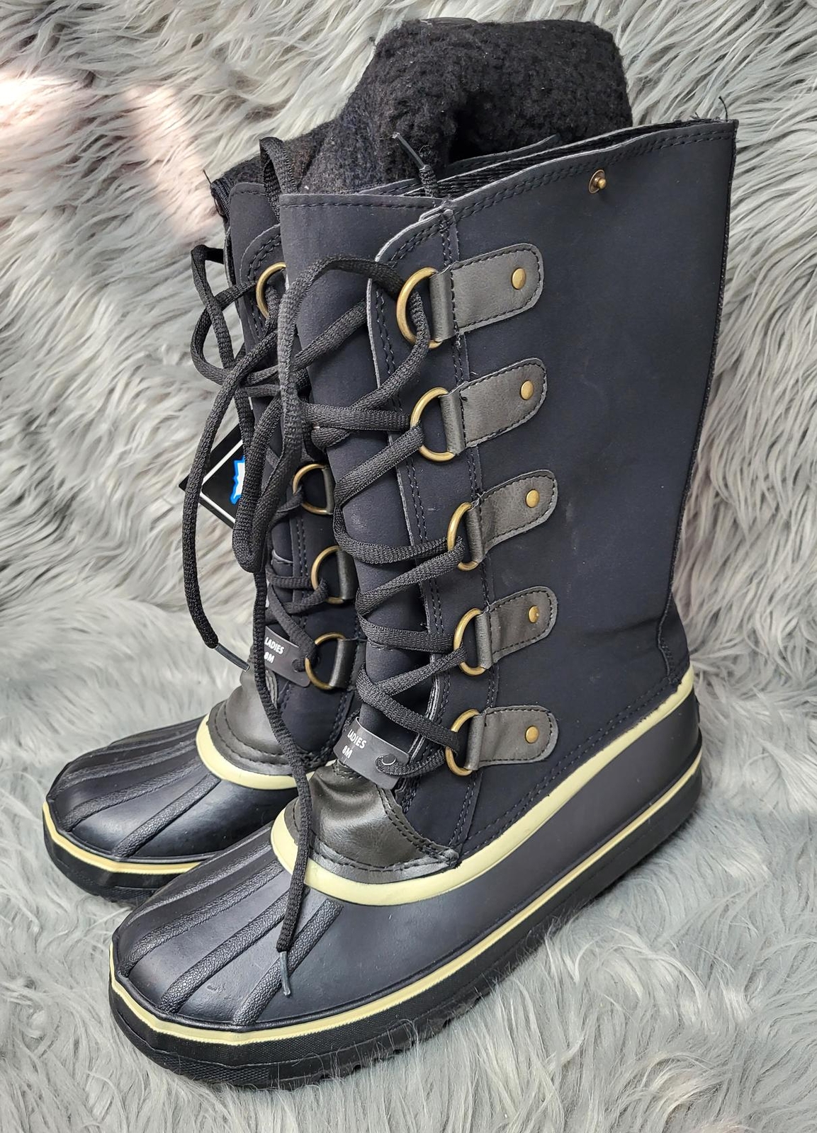 's Tall Winter Boots Lace Up Black #611-08/17 Size  8m Us