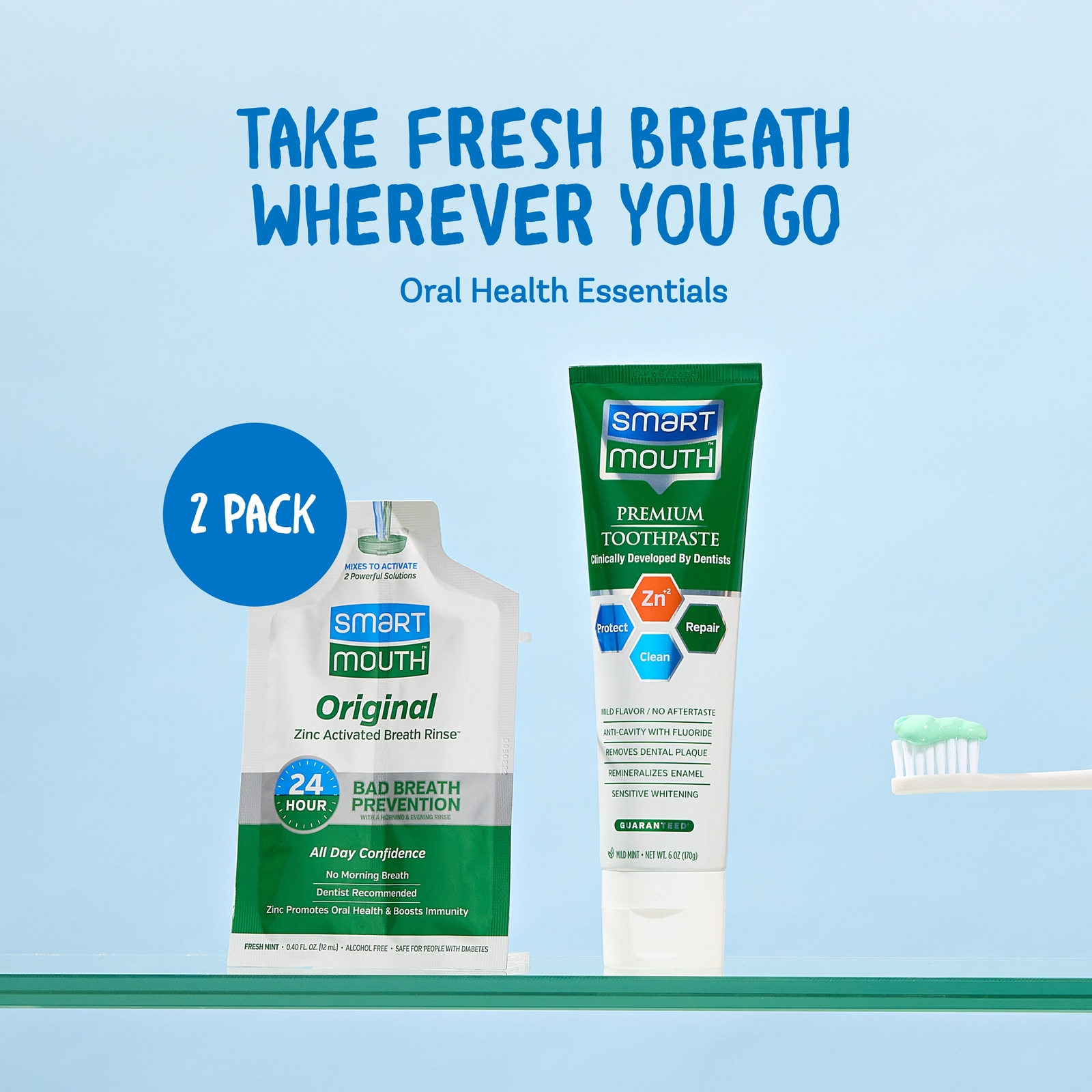 SmartMouth Activated Mouthwash & Premium Zinc Ion Toothpaste, Fresh Mint