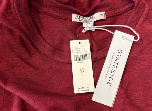 NEW Stateside x Anthropologie Side Tie Top Size XS Wine Red Short Sleeve NWT $64 - Picture 5 of 5