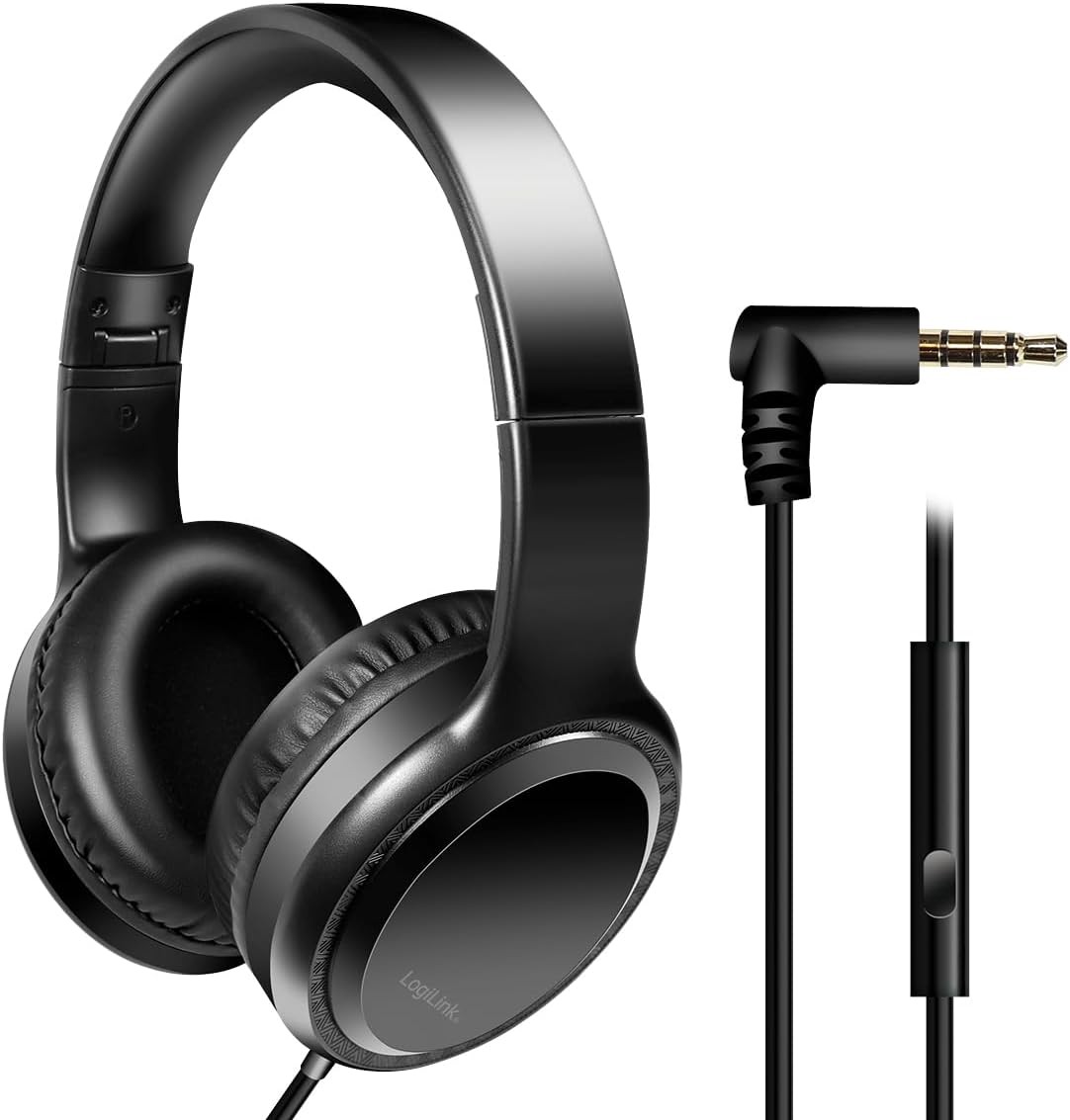Logilink Cuffia Stereo Pieghevole con Microfono Jack 3,5 mm Nero