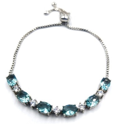 Tennisarmband Sterlingsilber blau-weißer Topas Edelstein verstellbar