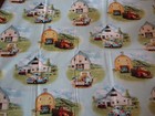 COUNTRY Vintage BARNS OLD PICK UP TRUCKS On BLUE 2000's COTTON Fabric - 1 yd — photo 2