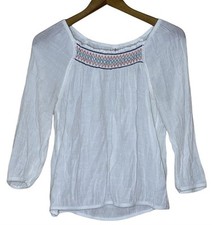 Xhilaration L Embroidered Gauzy Boho Festival Top Women’s White Tunic Coverup