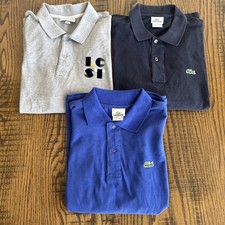 Lot of 3 Lacoste Polos 5 Large Mens Blue Black Gray Alligator France Peru Golf