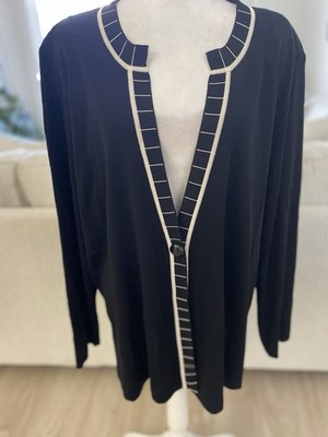 Exclusivley Misook Women's Black Cardigan with White Trim Plus Sz. 2XL