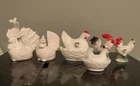 Vintage Westmoreland Milk Glass Hen on Nest~Salt/Pepper~Cellar~Pair Chickens