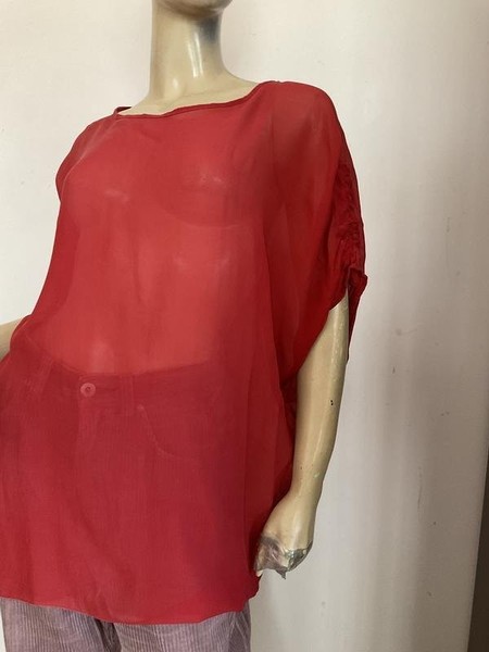 Women Davis Shirt Red Silk 40