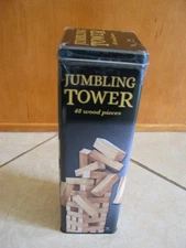 NEW Spin Master Jumbling Tower stacking games 48 wood pieces in a tin can