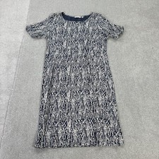 Adini Ladies Dress Large Blue Short Sleeve Patterned Viscose Stretch Midi Casual