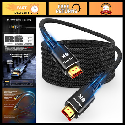 100FT 8K HDMI Fiber Optic Cable 48Gbps High Speed Braided for TV, PS5, Xbox