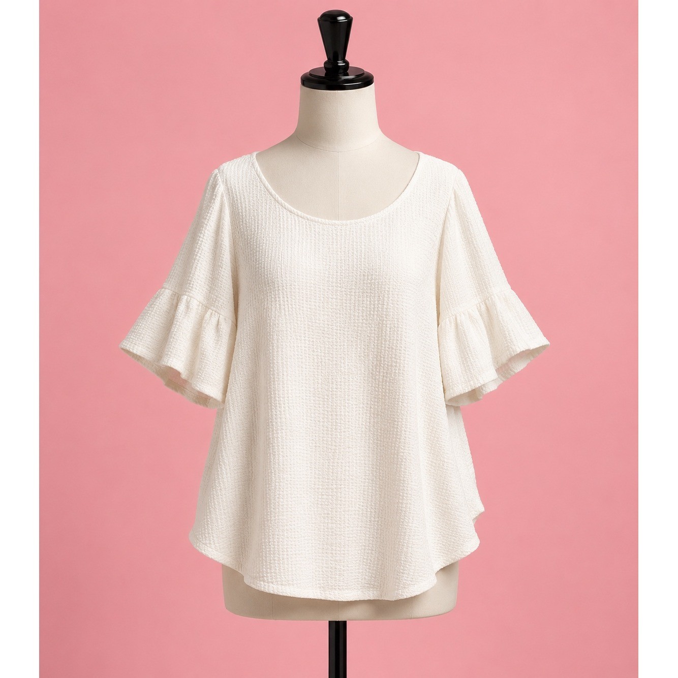 Green Envelope Los Angeles White Textured Ruffle Bell Sleeve Blouse Top ...