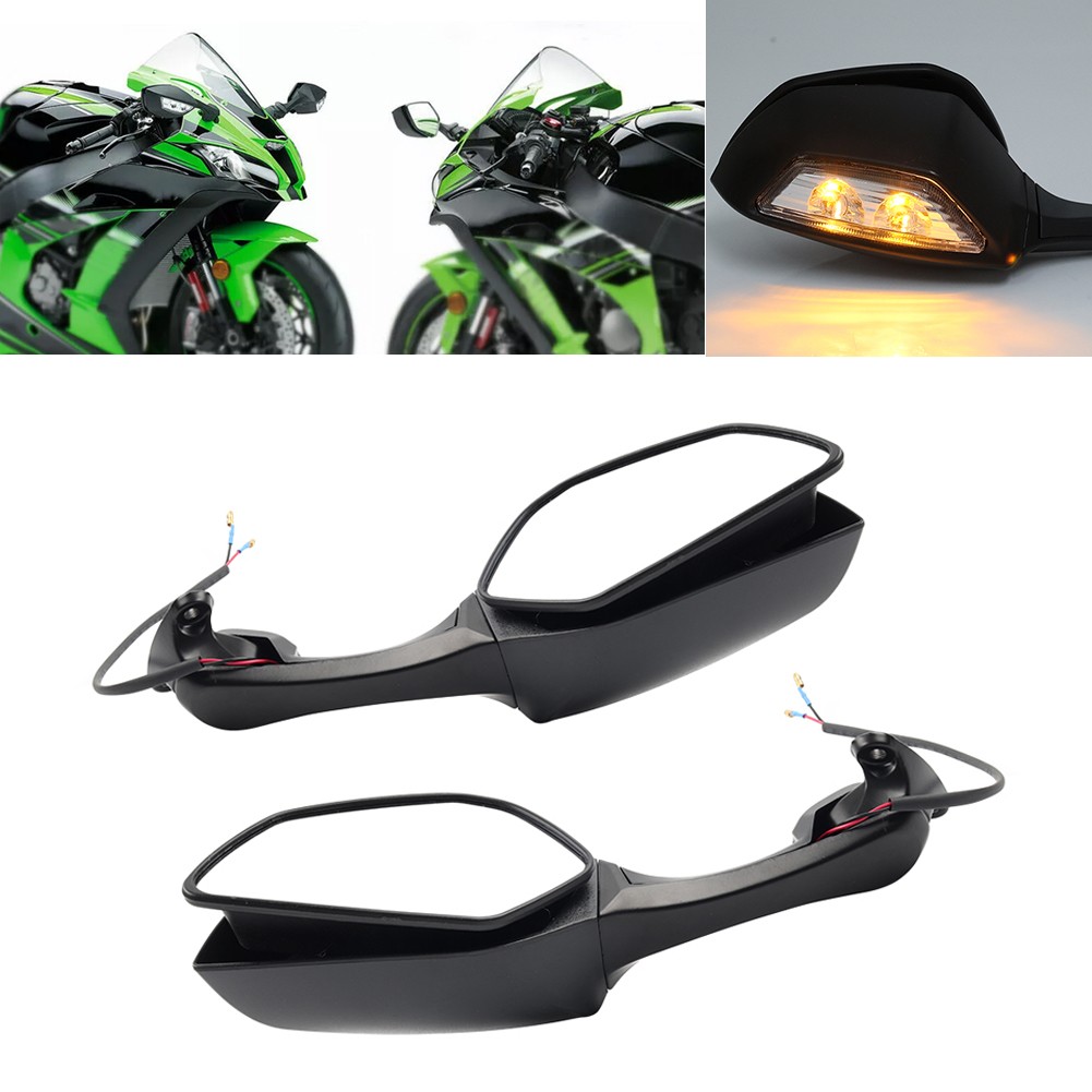 Pair Motor Rear View Mirrors w/ Turn Signals For Kawasaki Ninja