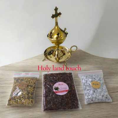 Jerusalem Incense Burner With Set 3 Incense Types Frankincense rose Myrrh 80g