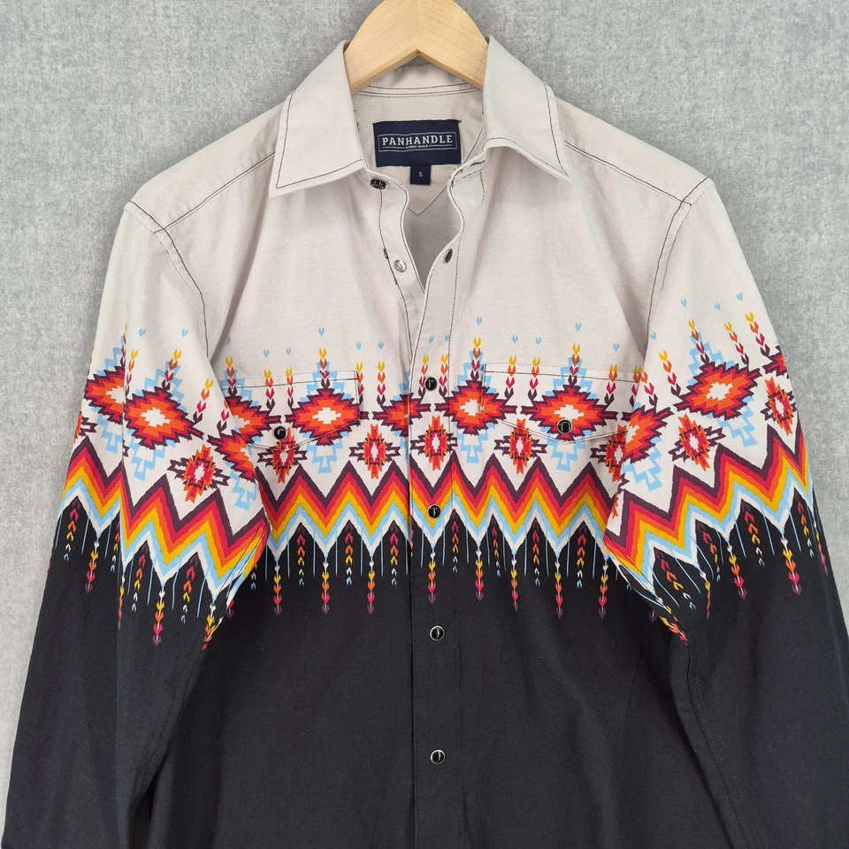 Panhandle Shirt Mens Small Black Aztec Western Pearl Snap Rodeo Southwestern - Image 3 of 4