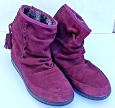 Purple Suede Slouch Ankle Booties Hotter Whisper Fur Lined Boots Women's Size 6