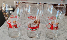 Coke Coca Cola Glasses Glass Christmas Santa Claus Snowflakes Vintage Set of 3