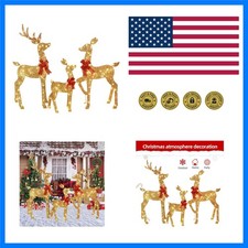 3-Piece 2D Lighted Christmas Deer Family Set - Large Outdoor Yard Reindeer Ho...