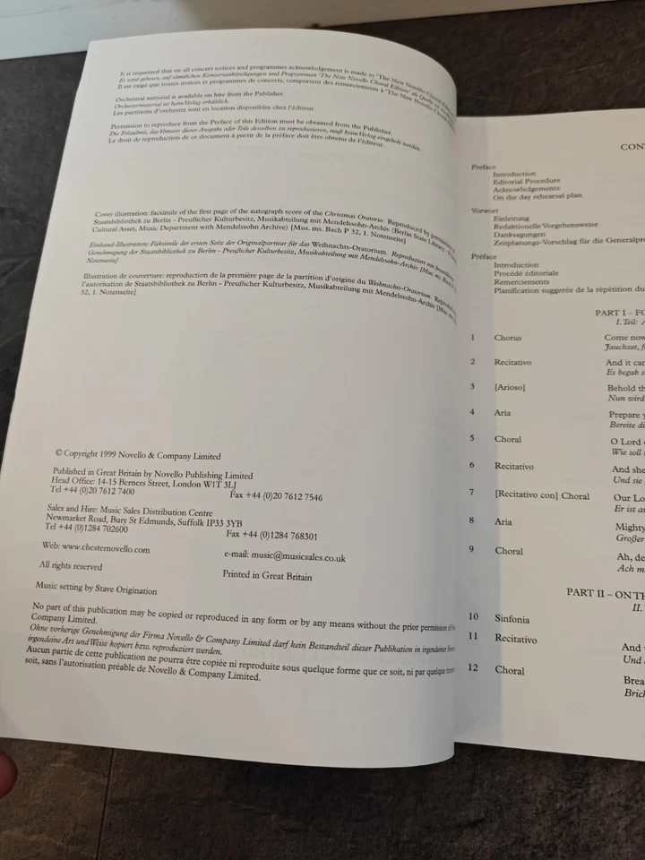 J S Bach Christmas Oratorio The New Novello Choral Edition Vocal Score 1999 - Image 3 of 4