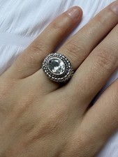 Silver Textured Statement Ring With Clear Sto...