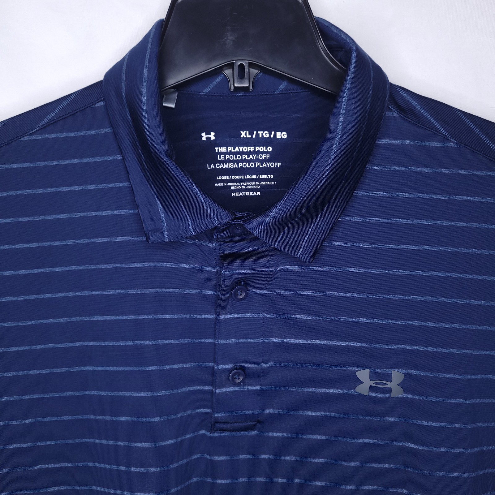 Under Armour Polo Shirt Mens XL Striped Navy Playoff Loose HeatGear