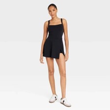 NWT JoyLab Women  s Knit Square Neck Active Dress Black S Built-In Shorts Tennis