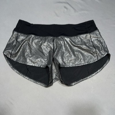 Lululemon Speed Up Short Luminosity Foil Print Black Silver L Women 8 Lined-4710