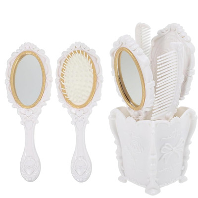 5Pcs Vintage Vanity Set with Hand Mirror, Detangling Hair Brush, Rat Tail Comb,