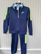 Nike Track Suit Warm Up Jacket Pants Navy Blue Neon Boys Size 6