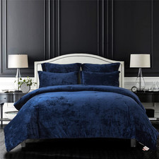 Distressed Velvet Comforter Set 5pc Queen Soft Poly Fill Navy Bedding Set