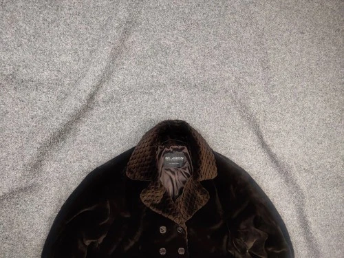 Vintage St. John Collection Marie Gray Dark Brown double-breasted faux fur coat - product listing photo