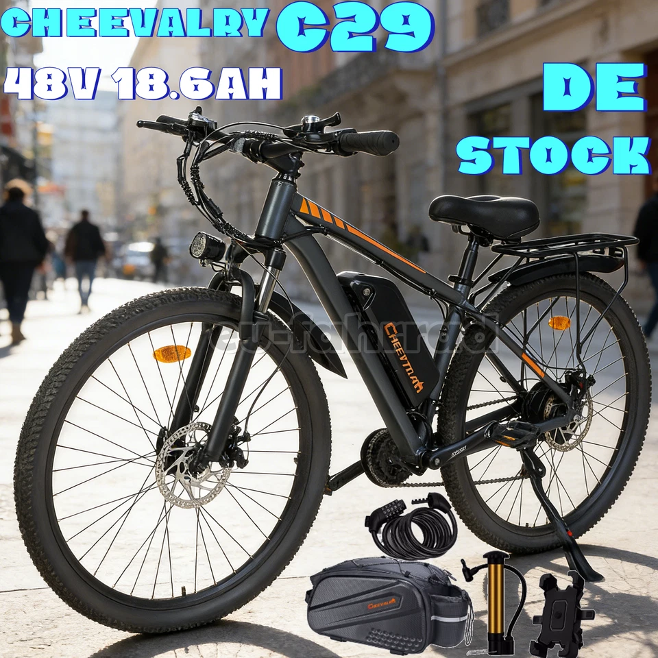 CHEEVALRY C29 lektrofahrrad 29Zoll Herren 48V 18,6AH E-Mountainbike 21-Gang 90KM
