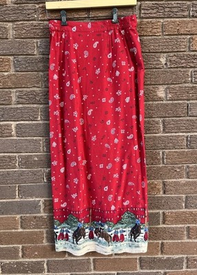 Vintage Sun River Clothing Co. Red Western Rodeo Print Maxi Skirt Size Lg