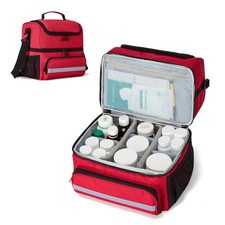CURMIO Double Layers Medicine Storage Bag, Pill 11.6 x 7.5 x 10.8 inches, Red