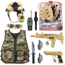 deAO Army Costume Military Gear for Kids with Helmet  1, Multicolored