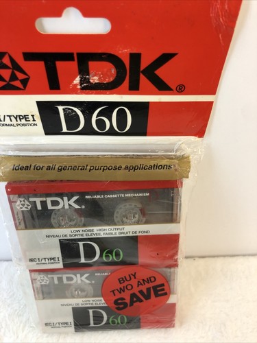 Nuevo de Lote Antiguo Cassette de Audio TDK D60 Paquete de 2 Cintas IEC1 TIPO I JAPÓN - Imagen 4 de 4