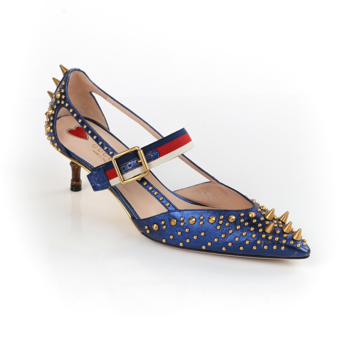 GUCCI Resort 2017 “Unia” Metallic Blue Leather Gold Spike