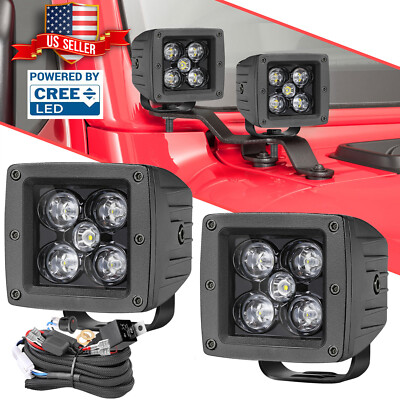 2X 3'' Cree LED 100W Cube Work Light Bar Spot Pods Driving Offroad UTV 4WD + Wire