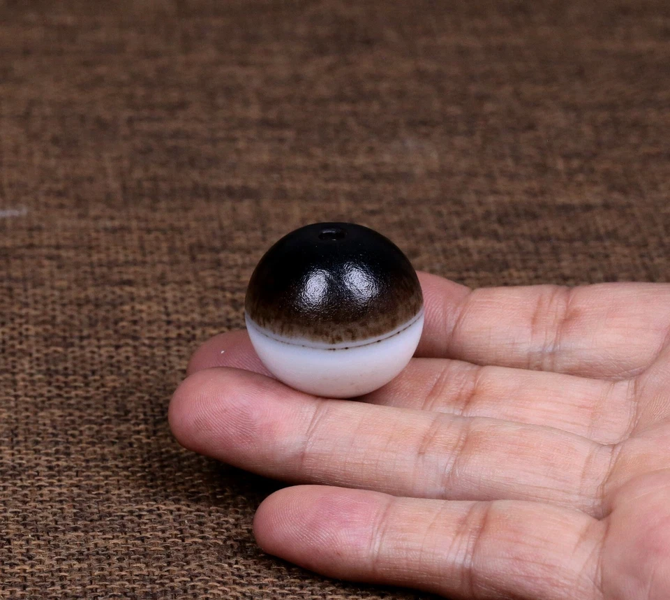Antiguo abalorio de ágata blanco y negro vintage del Himalaya Nepalí India Tíbet Foto 2 de 4