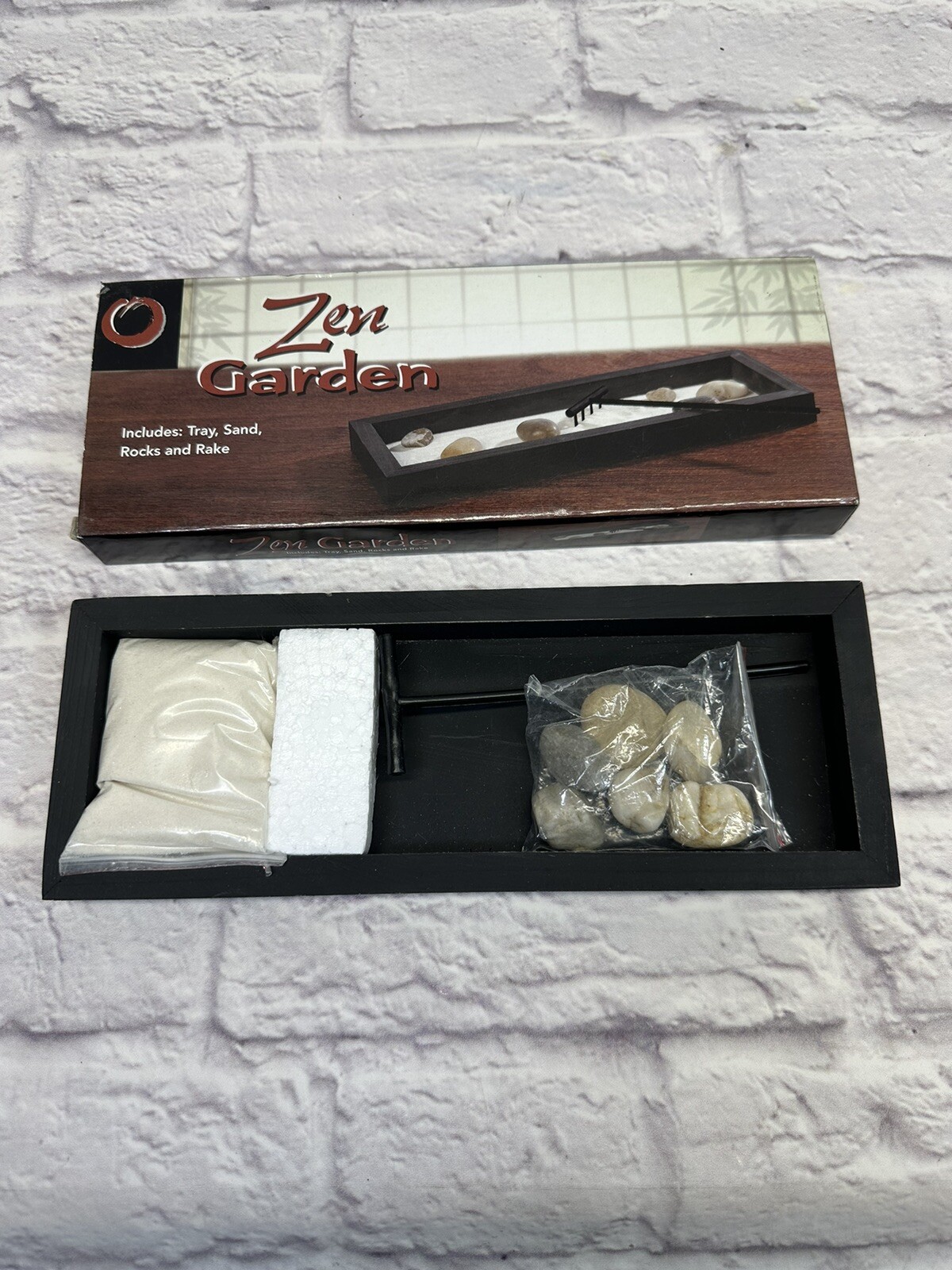Mini Zen Garden Kit Tabletop Decor Meditation Sand Rocks Rak