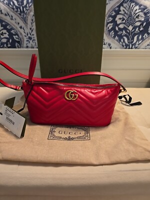 Gucci GG Marmont 2 Chevron Style, Poppy Bright Red, New